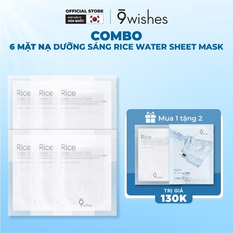 [Qùa tặng 2 mask] Combo 6 Mặt nạ gạo dưỡng đều màu da 9 Wishes Rice Water Sheet Mask 25ml