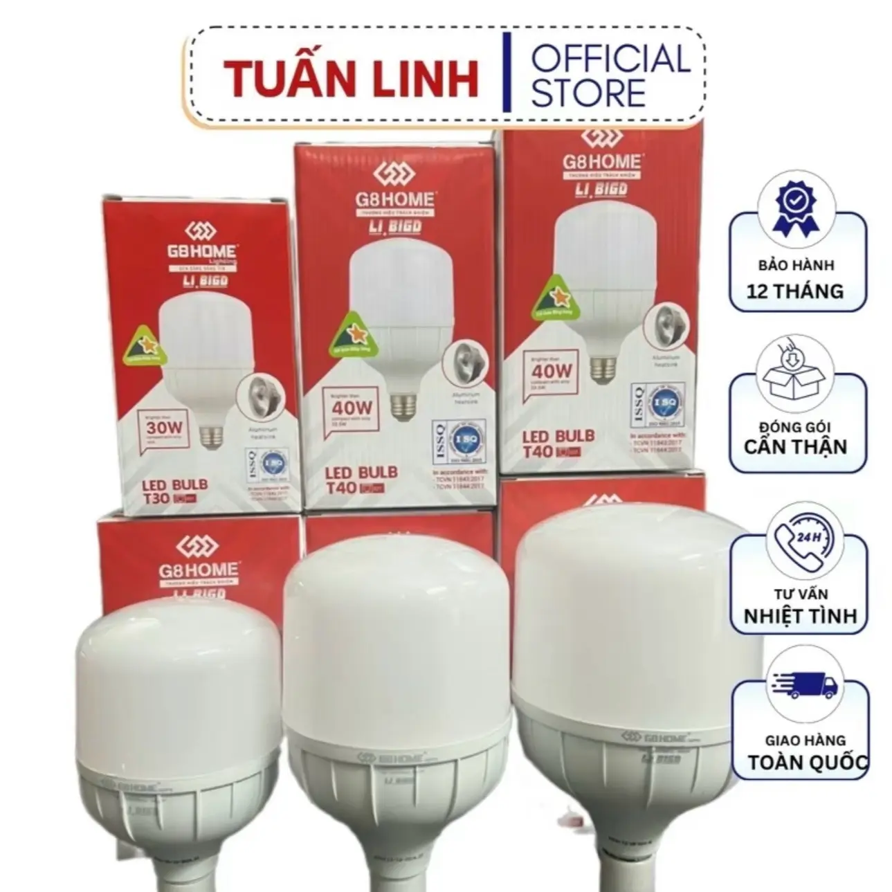 Bóng Điện LED G8 Libigo Trụ Nhôm uBản Cao Cấp 5/10/15/20/30/40/50/60W - Đèn Led Siêu Sáng Tiết Kiệm Điện