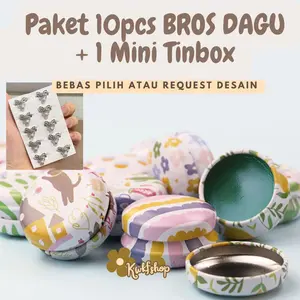 Paket 10pcs Bros Dagu dengan wadah Cepuk Bulat Mini Peniti jilbab free wadah