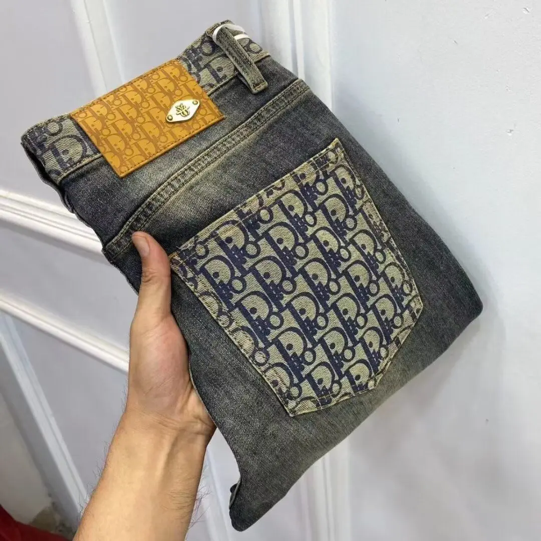 Quần Jean In Họa Tiết Thương Hiệu Thời Trang Cao Cấp, Dành Cho Nam Giới, Ôm Sát, Cắt Thẳng Nhỏ, Phong Cách Cổ Điển Chất Liệu Cao Cấp, Thiết Kế Làm Cũ, Xu Hướng Mới, 2024