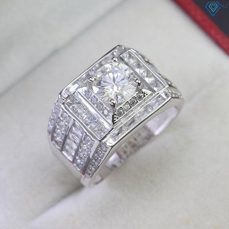 Nhẫn nam kim cương nhân tạo moissanite 7ly xi bạch kim kiểm định GRA thiết kế sang trọng NNAM0188
