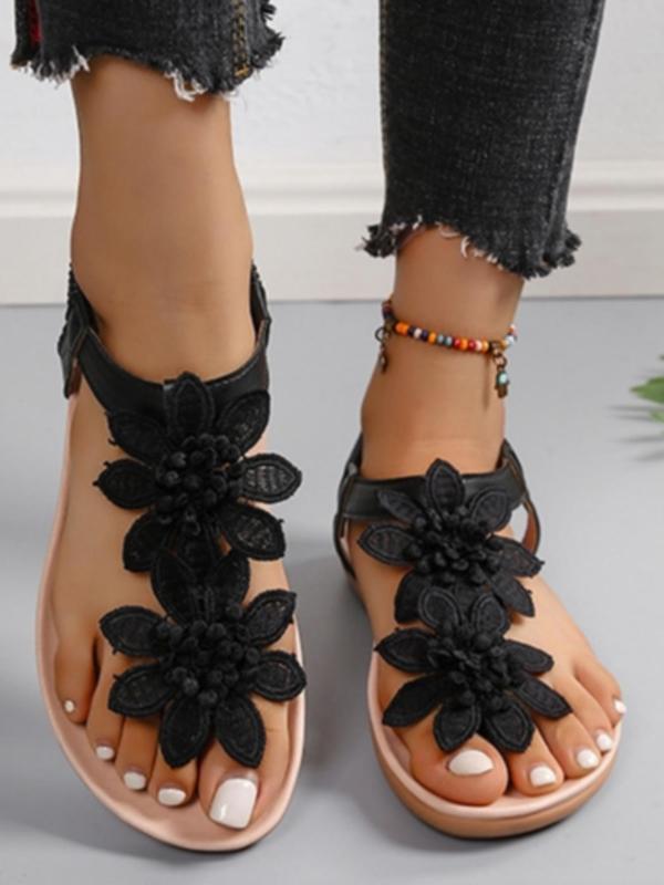 Women's Fashionable Flower Decorated Slingback Sandals, Casual Boho Style Flat Sandals for Beach Vacation, All-match Commuter Shoes for Work & Daily Wear 4