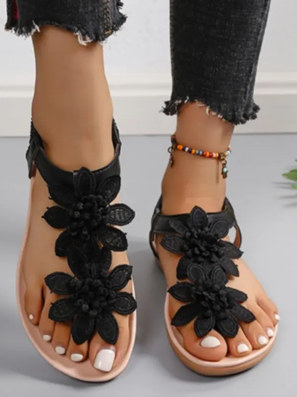 Women's Fashionable Flower Decorated Slingback Sandals, Casual Boho Style Flat Sandals for Beach Vacation, All-match Commuter Shoes for Work & Daily Wear 4