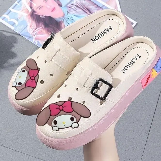 039Giày Lỗ Bao Đầu nữ 2024 đế dày mùa hè 2 màu DéP Shoes Slipper Women Kim Tuyến Đồng
