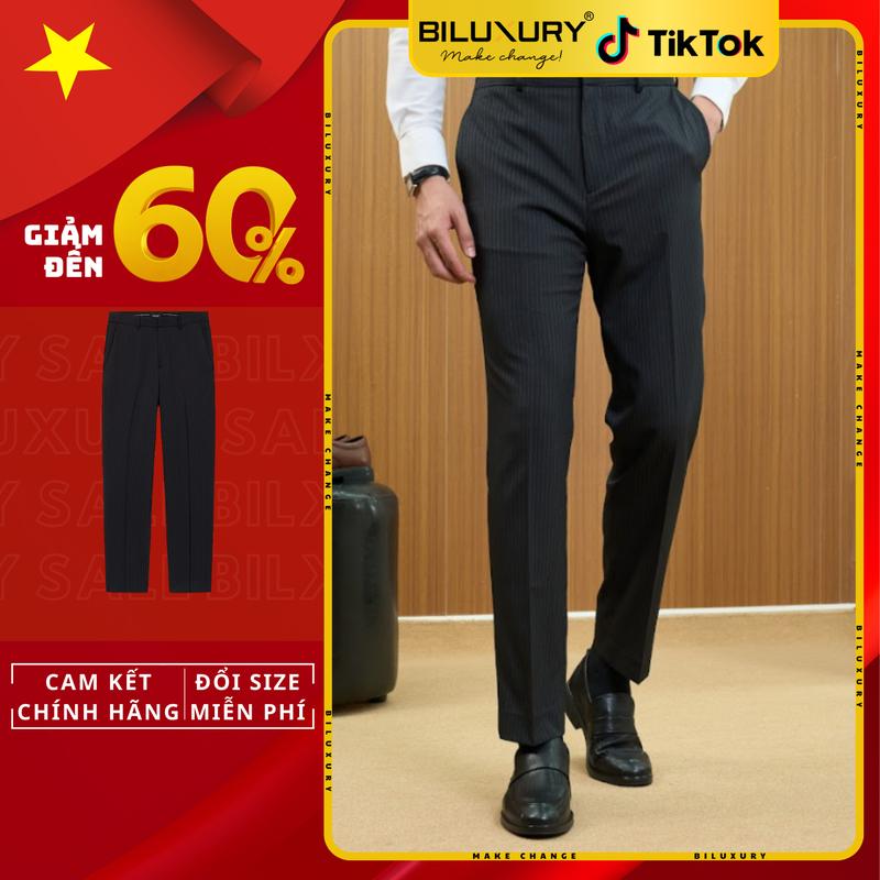 [Hàng Mới 2024] Quần Âu Sọc Caro Biluxury Cao Cấp 8QAUS401DEN Mềm Mại Chống Nhăn Co Dãn Ít Bám Bụi Form Quần Ôm Vừa Người Menswear Pants Nam