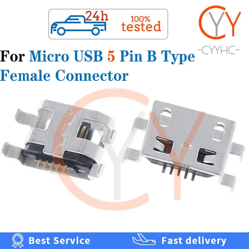 100pcs Micro USB 5 Pin B Type Female Connector For Mobile Phone Micro USB Jack Connector Charging Socket Pin Micro USB charging port