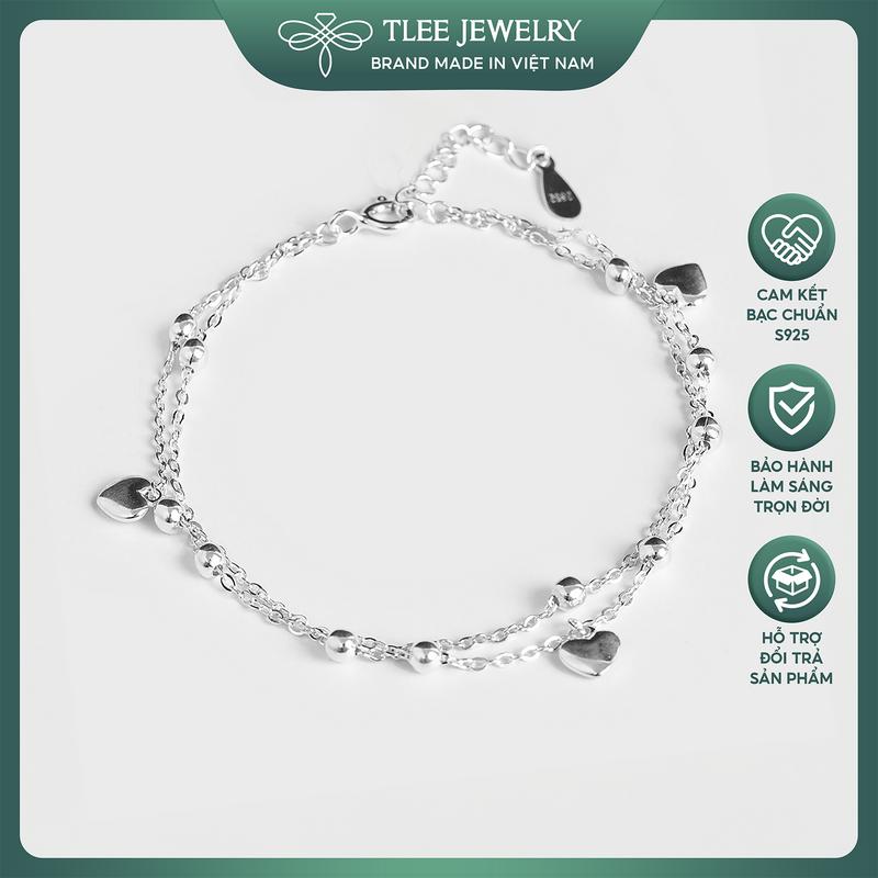  Lắc tay bạc nữ TLEE lắc tay kép dây trái tim phồng xinh xắn TLEE JEWELRY LT0119 