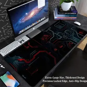 Professional E-Sports Mouse Pad Modern Tech-Style Extra Large Black Computer Keyboard Pad Laptop Anti-Slip Mouse Pad Thickened Locking Edge Mouse Pad Aesthetic.02
