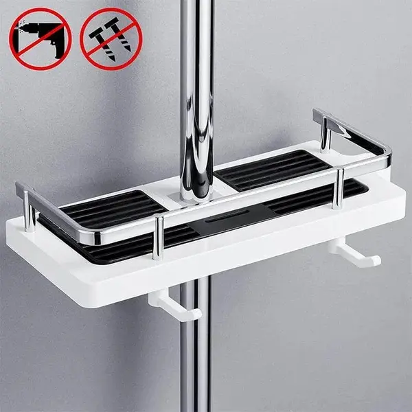 No drilling Shower Rod Storage Organizer Caddy Adjustable Adjustable Racks 2