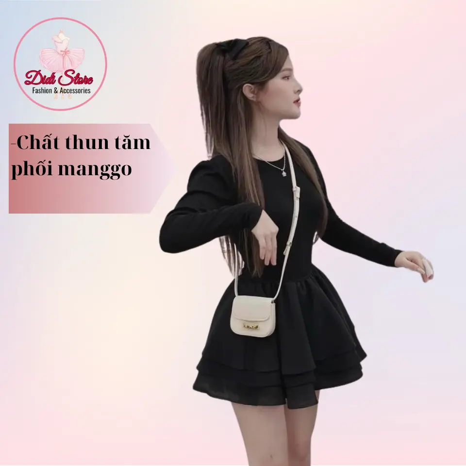 Đầm thun tay dài, cổ tròn phối tùng ngắn xoè 3 tầng có khoá kéo phù hợp với các cô nàng thích sự đơn giản nhưng vẫn rất cá tính và sang chảnh. Nữ Women Dress Đen