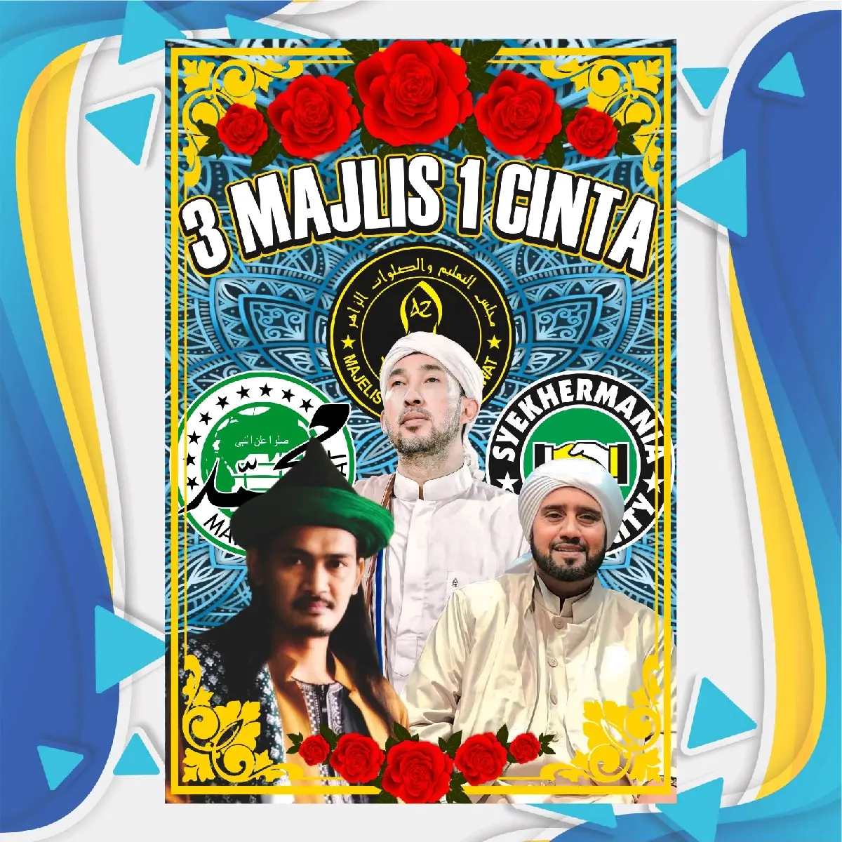 3 MAJELIS 1 CINTA BENDERA| Bendera Sholawat/Bendera Habib Syekhermania/Free Stiker- Spanduk Viral Termurah Tali