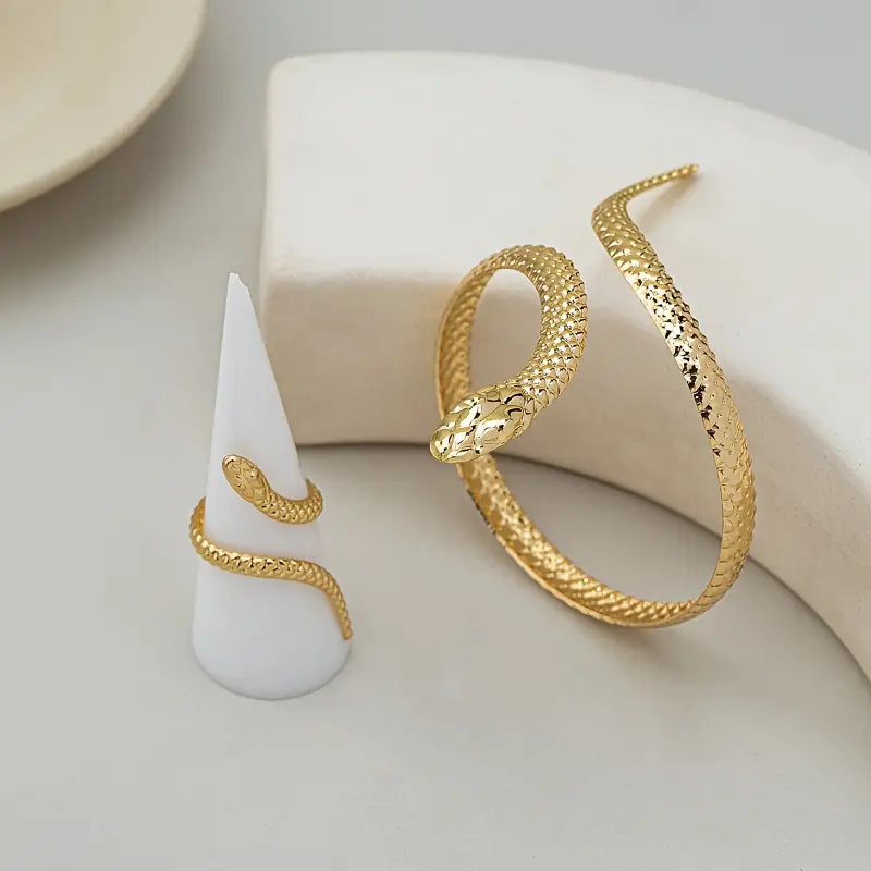 2pcs/ Set Bohemian Vintage Dark Chic Snake-shaped Ring And Bracelet Combination Set, Pendant Necklace for Ladies, Suitable Dates, Vacations, Daily Wear exquisite gift 5
