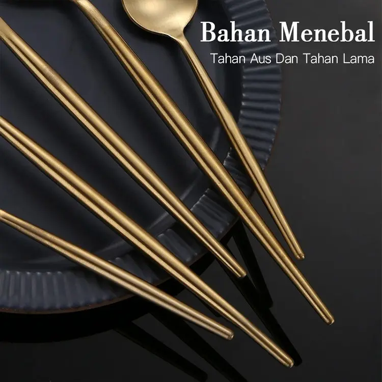 Bilipot Sendok Garpu Stainless Korean Spoon Fork Stainless Alat Makan Sendok Garpu Gold Silver Hitam 5