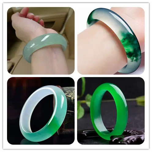 Vòng Tay Ngọc Bích, Tự Nhiên Nguyên Chất, Ngọc Bích Trắng, Dành Cho Phụ Nữ, Thạch Anh Xanh Lá Cây, Hoa Nổi, Ngọc Bích Đá, Chất Liệu Ngọc Bích
