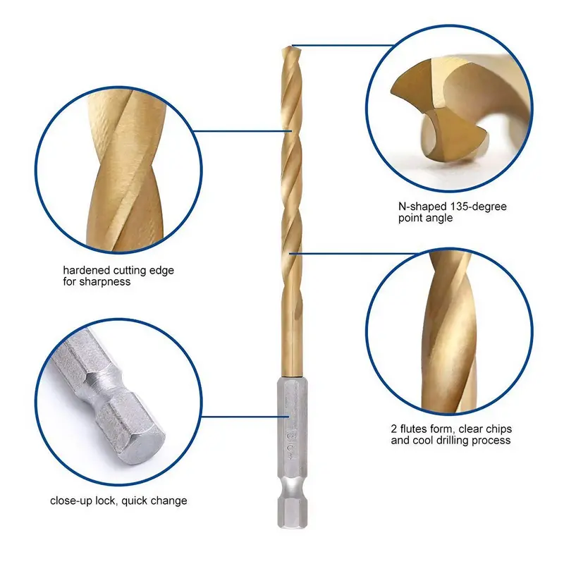 Spade Drill Bit Set, 1/4 Inch Hex Shank Drive Drill Bit Set, High Speed Steel Drill Bit Set for Wood, Plastic Hole Drilling 2
