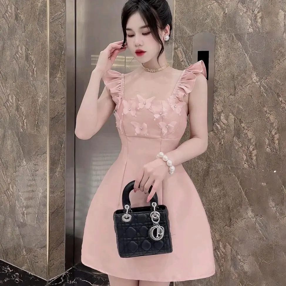 Váy thiết kế Tapta cánh tiên cúp phối hoa và đá chân A sang chảnh. Váy đẹp dự tiệc Nữ đẹp. Voan Women Dress Trắng váy cánh tiên tafta