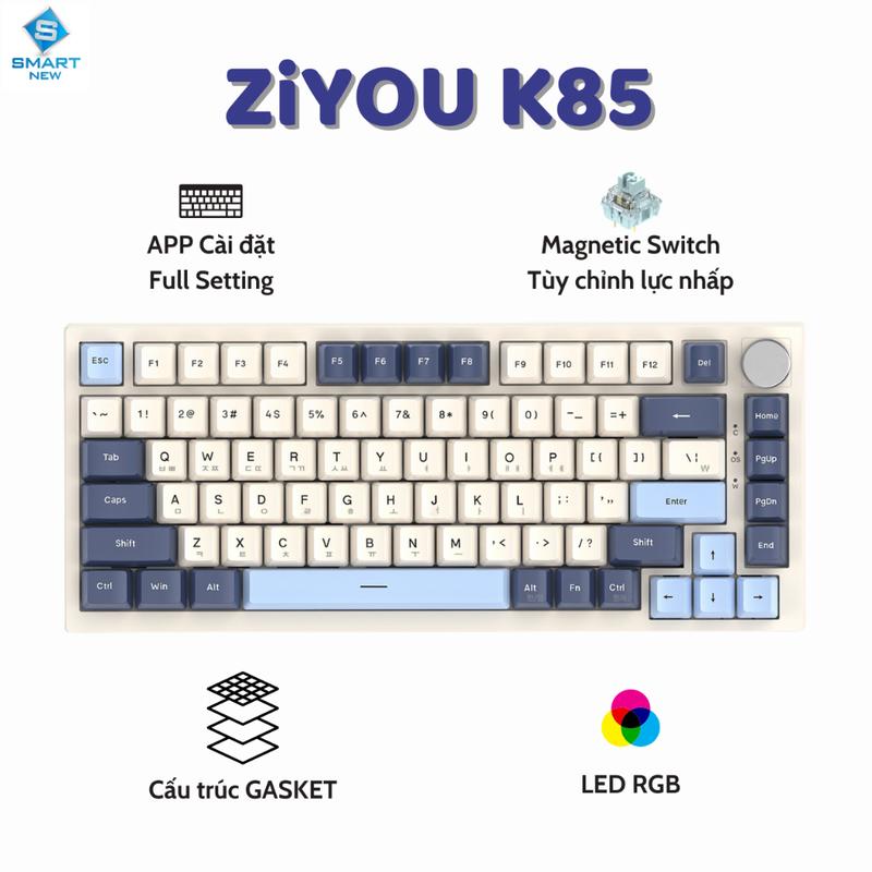 Bàn Phím Cơ K85 Chuyên GAME LED RGB Magnetic Switch Từ Tính, Rapid Trigger Tùy Chỉnh Lực Ấn Qua App, Hotswap