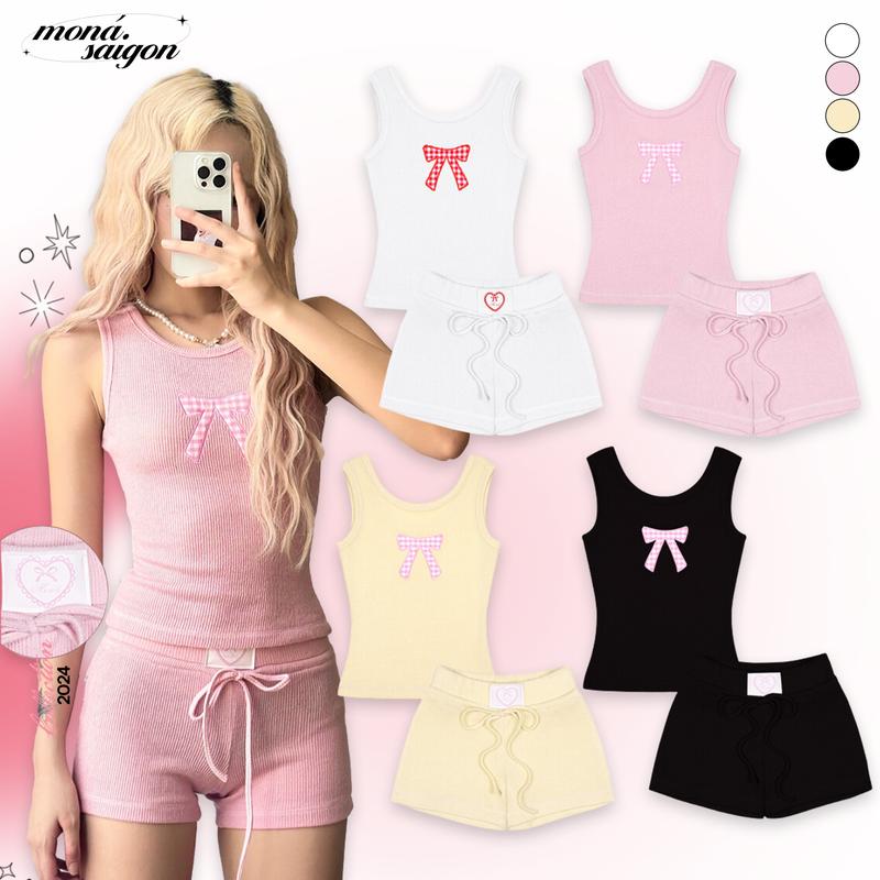  Set đồ nữ 2 món áo 3 lỗ quần đùi thun len co giãn MONÁ - GARIN SET 