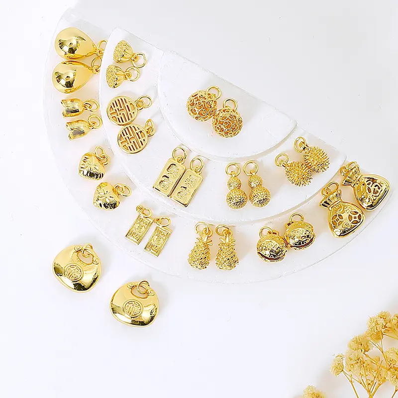 Pure copper plated 18K real gold three-dimensional Fu character abacus gold bar lucky bag durian small pendant DIY bracelet small pendant on-site gold 18K gold