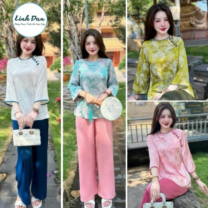 LINH ĐAN “ÁO LẺ” và “BỘ QUẦN ÁO”, pháp phục , bộ quần áo đi chùa truyền thống Nữ chất liệu lụa gấm vân rồng sợi dệt cao cấp