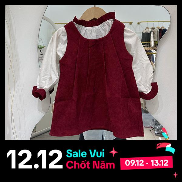 Set Váy Bé Gái 2 Chi Tiết Màu Đỏ Nhung Tăm Thu Đông Tinibebe 0