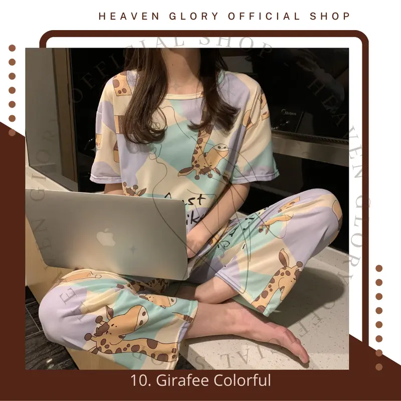 Glory Set CP | Piyama Pajama | Baju Tidur Set | Baju Rumah Set | Piyama Wanita Set Polyester Celana Panjang Pendek Fit 5