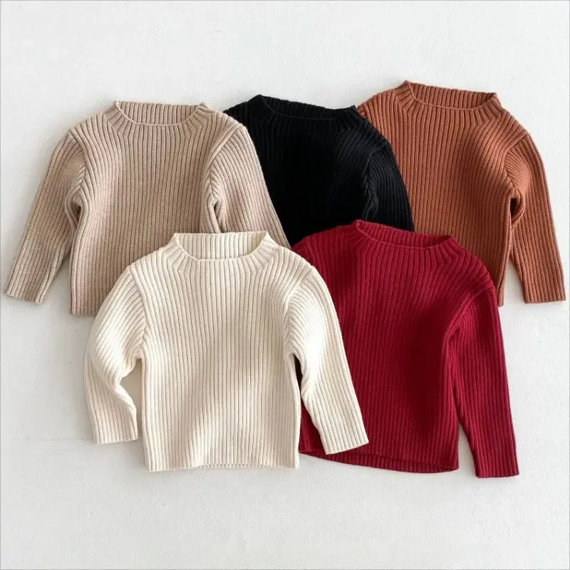 2024 1-6Y Baby Knitted Sweaters Girl Boy Long Sleeve Autumn Winter Solid Pullover Children Skinny Casual Knitwear Top Clothes