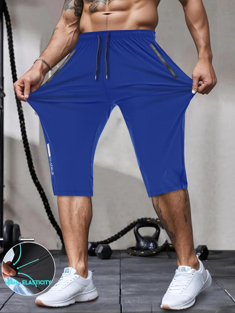 Product Introduction of Men's Solid Color Drawstring Waist Zipper Pocket Shorts, Regular Fit Casual Breathable Comfortable Shorts for Summer, Men's Bottoms for Gym Workout Running 3