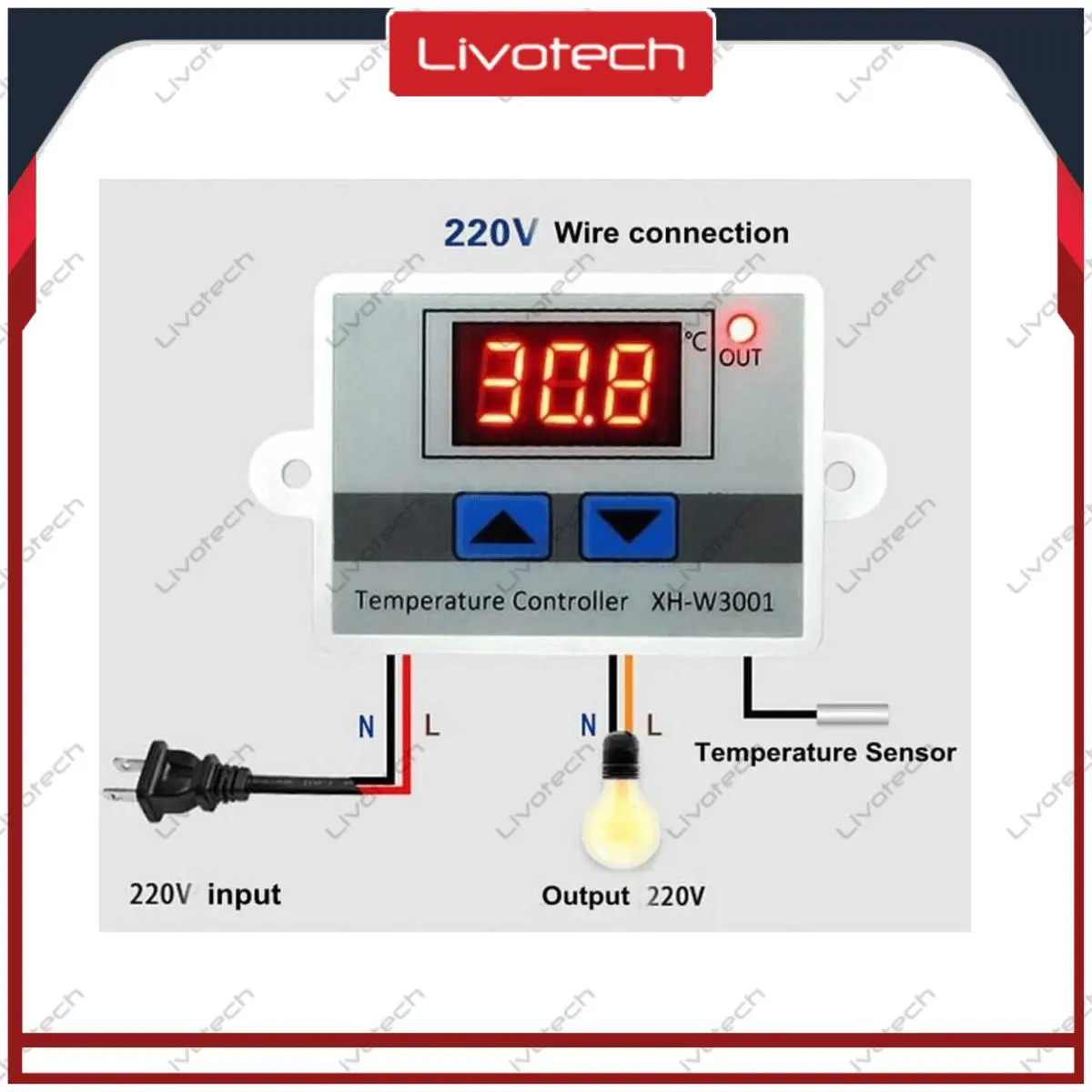 LIVO Thermostat/Termostat Digital XH-W3001 220V AC Temperature Controller