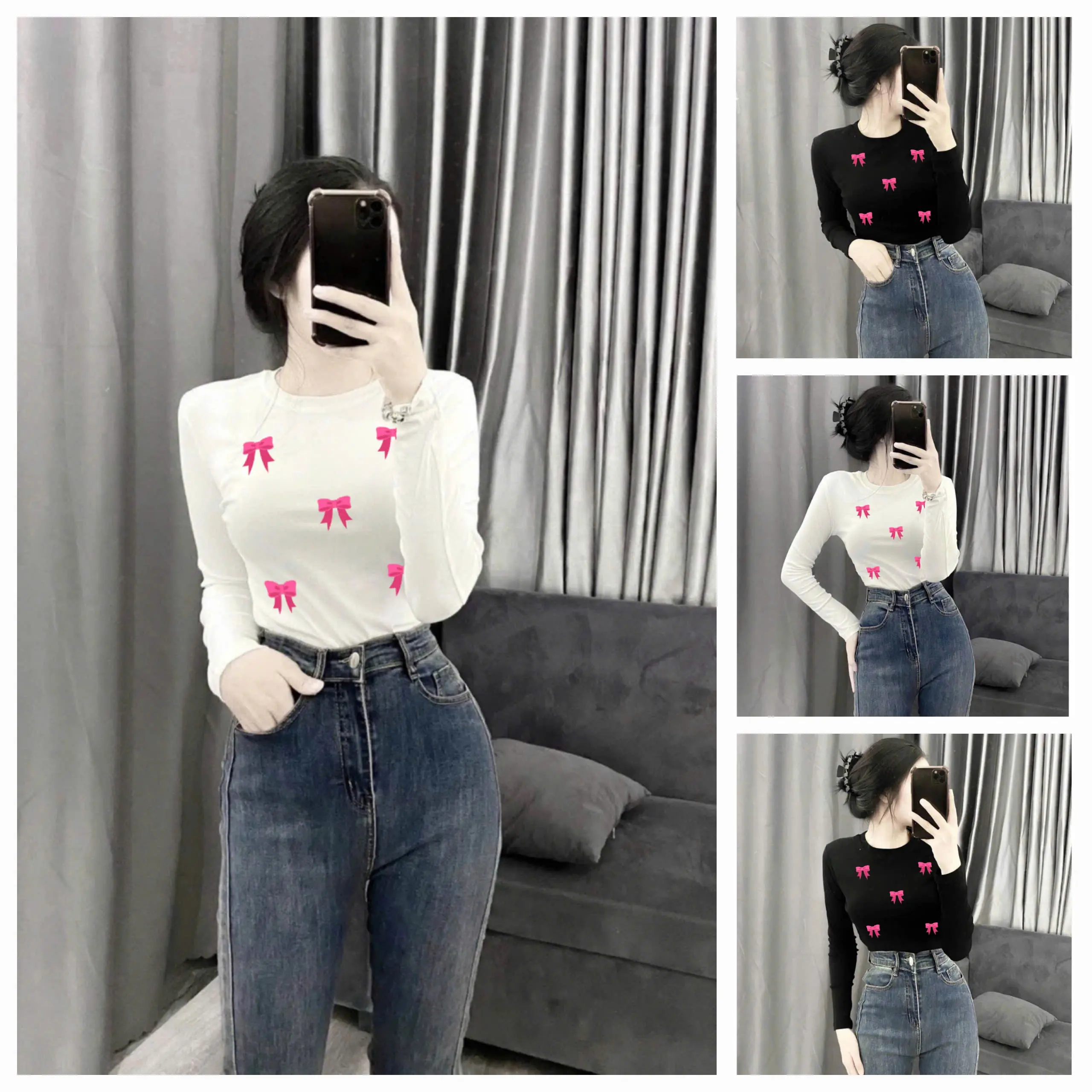 Áo Thun Kiểu Dáng Ôm Body In Hình Nơ Dê Thương NO.0077