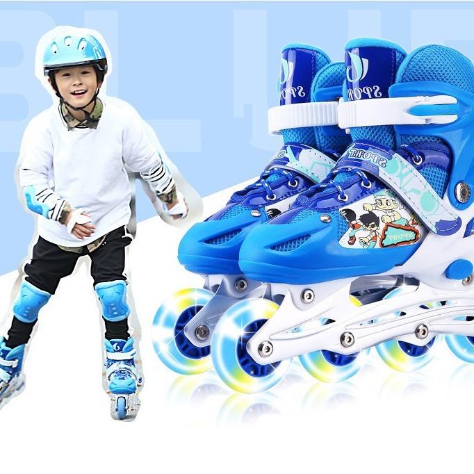 Giày trượt patin trẻ em, tặng mũ bảo vệ, bảo hộ tay chân, pain bánh đầu sáng đèn, điều chỉnh tăng giảm được Unisex Sneaker Sport Cho Bé Tập Thể Dục Giày Thể Thao Kaki