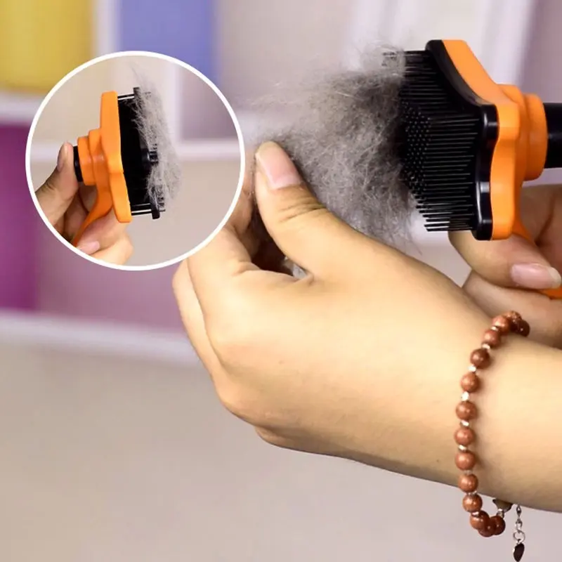 Sisir Canggih Kucing Anjing Grooming Tinggal Tekan Bulu Pet Brush Pembersih 6
