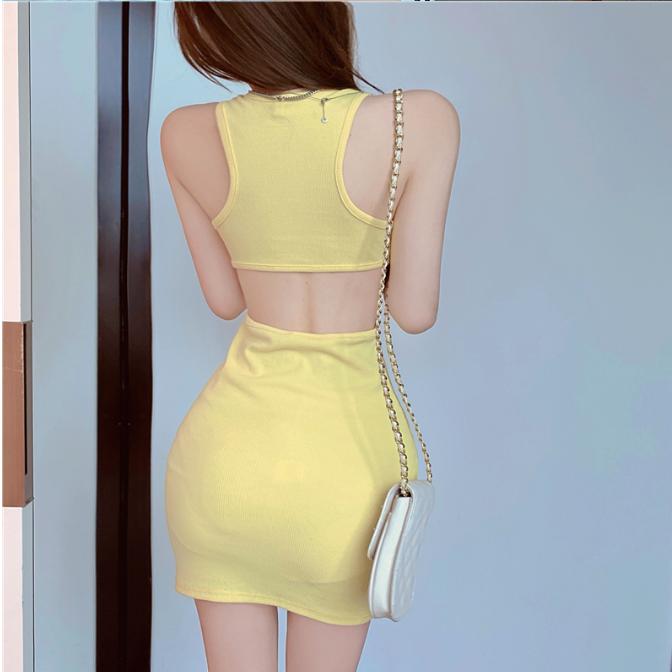 Product Introduction of Rekaan Sneaky Skirt Rompi Tanpa Belakang Berongga Musim Panas Seksi Slim Fit bodycon skirt elegan Gaya Barat Skirt Pakaian Wanita 12