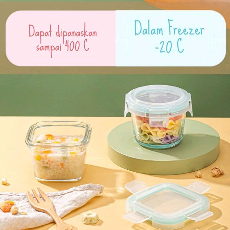 wadah tempat makan makanan asip baby bayi kaca tebal beling kontainer container food storage mangkok mangkuk mpasi bubur buah anti tumpah food grade 120ml 120 ml bulat 1