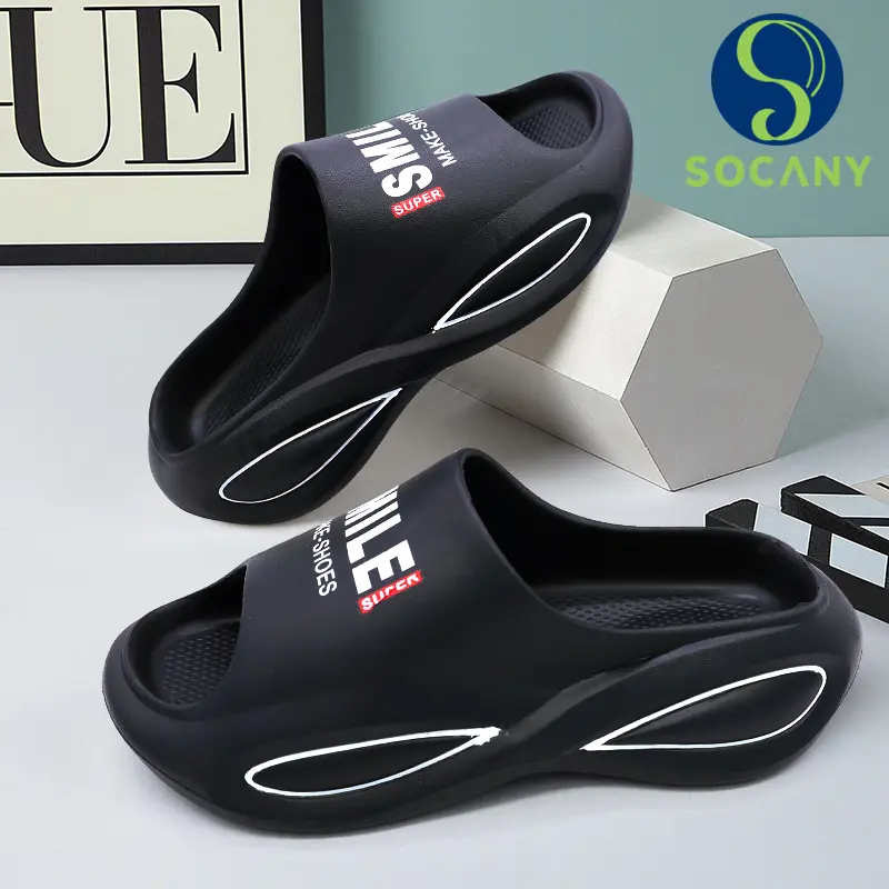 Socany Sandal Slide Cowok Pria Sandal Selop Pria Hitam Karet Slipper EVA Ukuran: 35-44