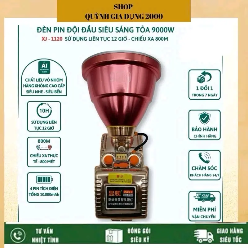 Đèn Đội Đầu XJ1120 (ÁNH SÁNG TỎA)loại 9000 và XJ 6000 Siêu Sáng Có Thể Chỉnh 3 Màu Ánh Sáng