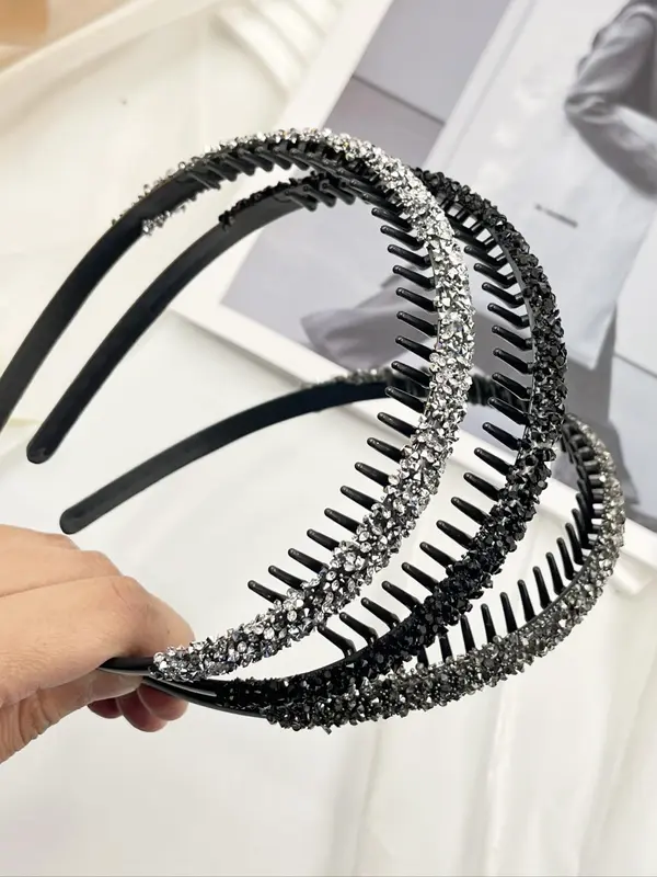 Summer Rhinestone Decorated Anti Slip Hair Hoop with Teeth, Fashionable Hair Accessories for Women & Girls, Casual Versatile Hair Accessories for Daily Wear 3