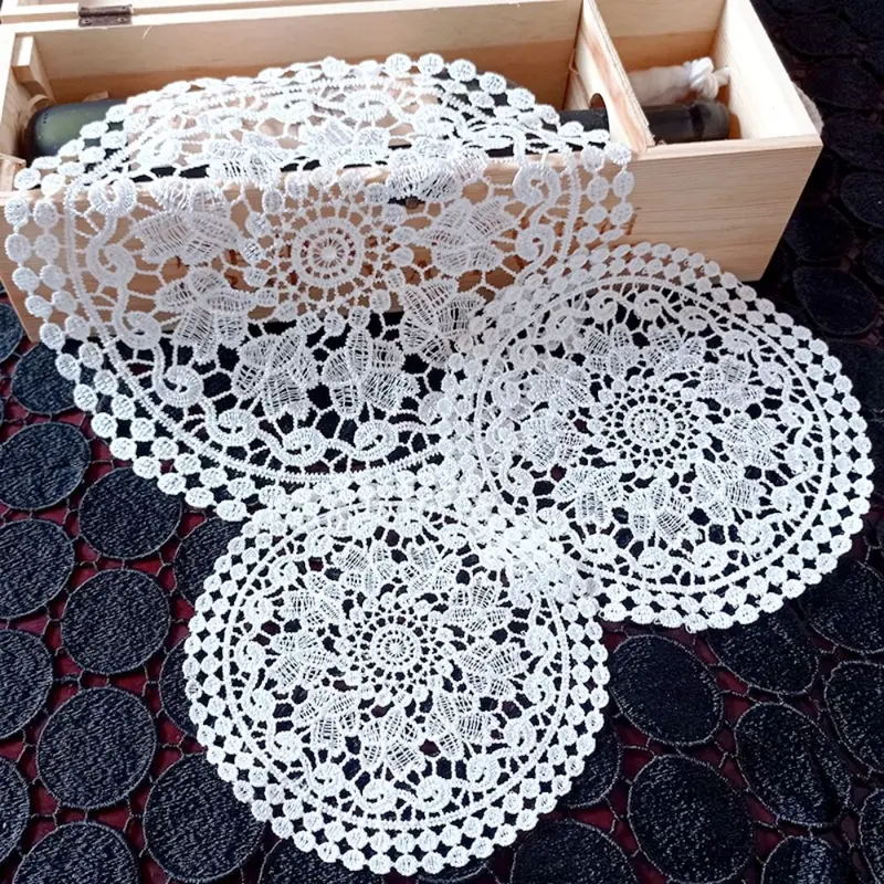 Bàn ren tròn 8 inch, Bộ 8 chiếc, Ren đẹp, Hoa hồng Dacron, Hoa Platycodon Grandiflorum, Hình dây leo, Hoa đại, Đồ Trang Trí mặt bàn ren, Đế lót ly hình ren, Thích hợp cho nhà bếp 7