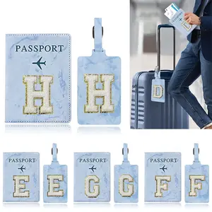 Blue Passport Cover And Luggage Tag Cards Embroidery Luggage Accessories Steel Loops Card Holders Essential Bag Local in stock