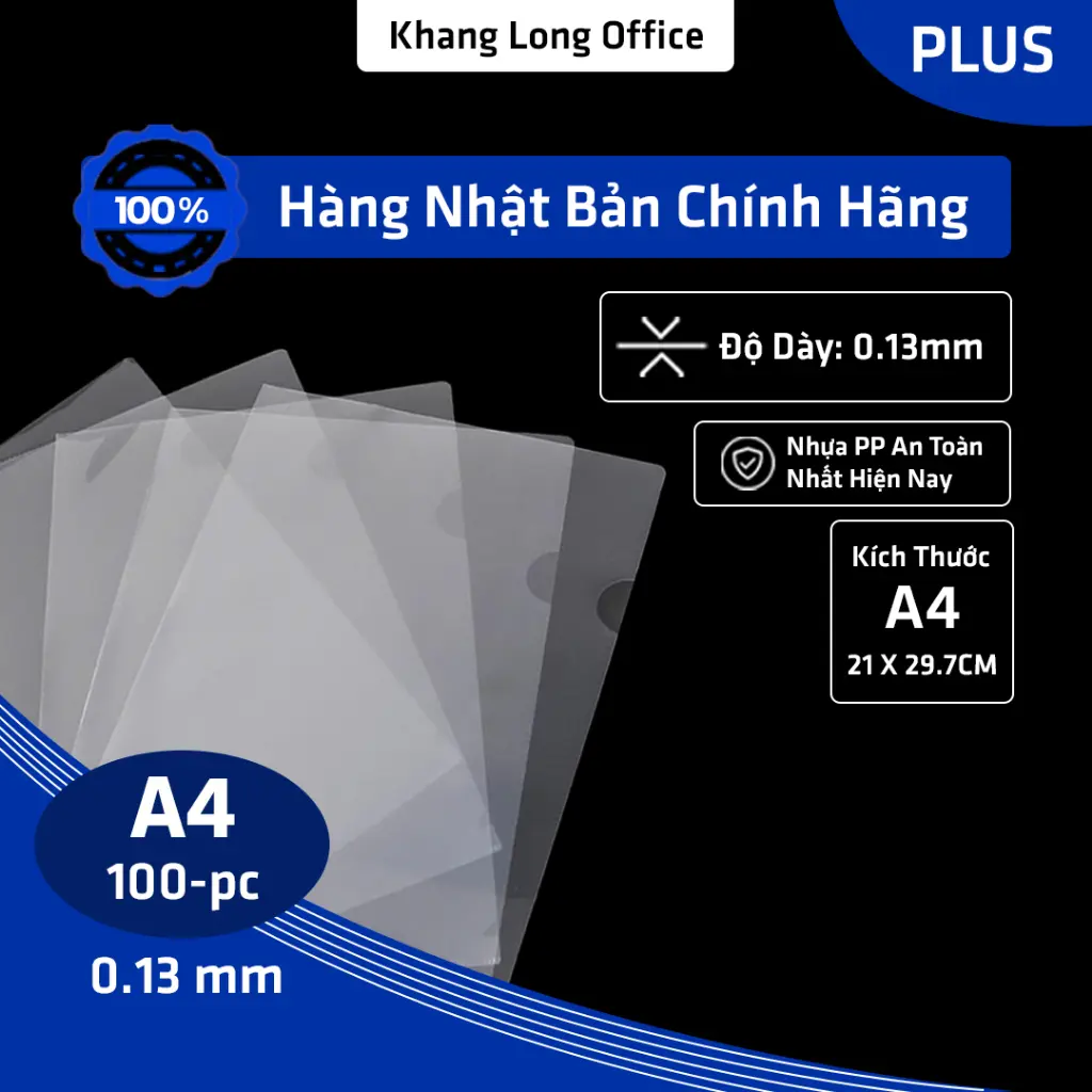 Bìa Lá A4/F4 Chính Hãng Plus, Bìa Nhựa Trong Suốt Độ Dày 0.13mm, Nhựa PP An Toàn