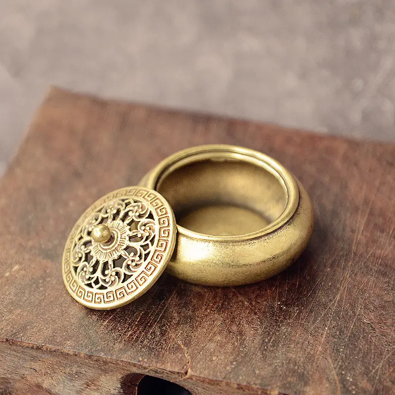 Brass Pocket Lotus Jiuding Incense Burner Hollow Incense Mini Incense Burner