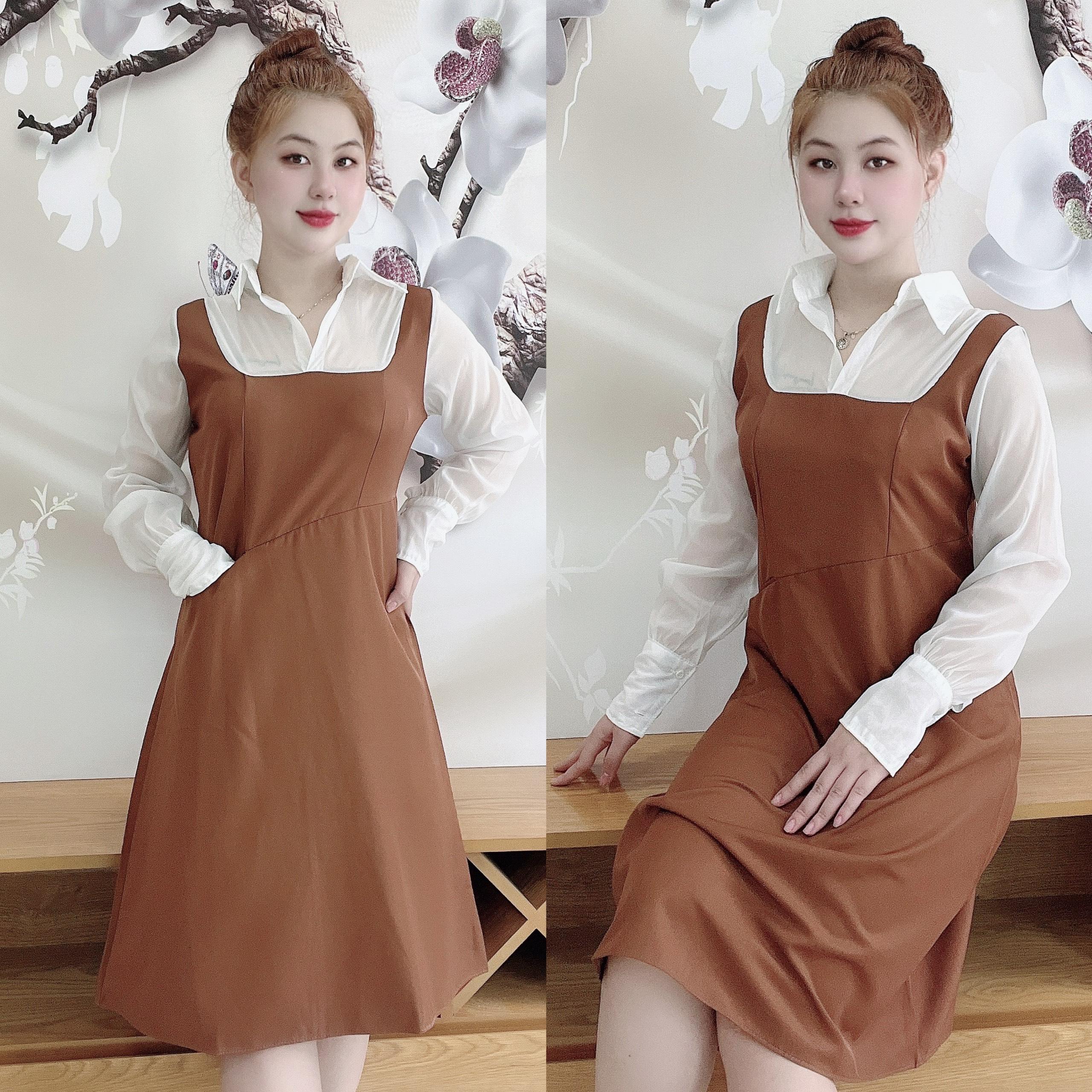 Thời Trang Bigsize Váy Dự Tiệc Cao Cấp Thanh lịch 50 - 100Kg Nữ Cotton Women Dress Nâu - B.1127