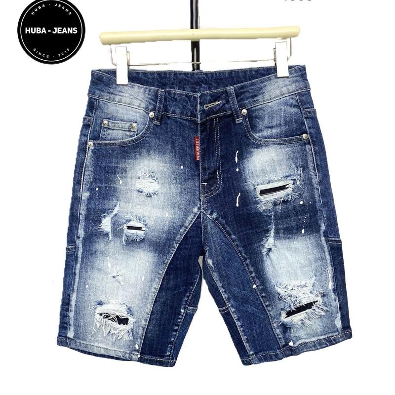 Quần jean nam sort  PHOM ÔM ỐNG CÔN rách wash xanh đậm lót may vá Menswear Pants Có Túi Kem Denim quầntàntật quần purple quần biker