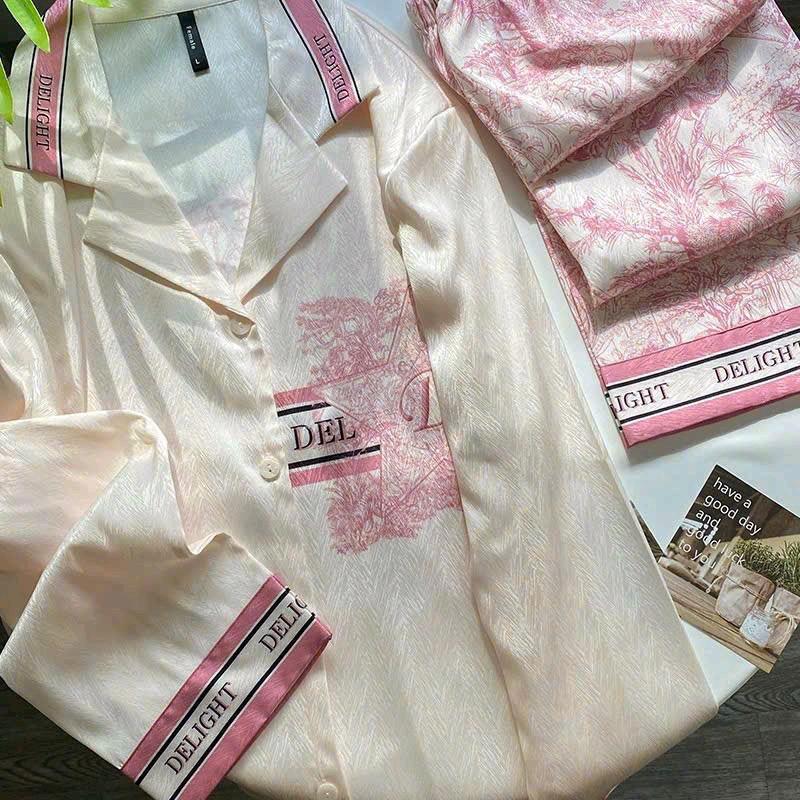 Pijama lụa tơ xước ánh kim cao cấp tay dài màu hồng kẹo ngọt chữ del - Pizama lụa tay dài Kim Tuyến 8