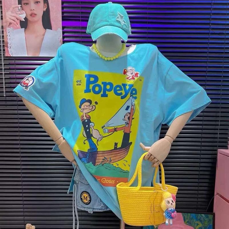 Áo thun tay ngắn hoạ tiết Popeye Thuyền Buồm Jiwa Quảng Châu chính hãng Nữ Women