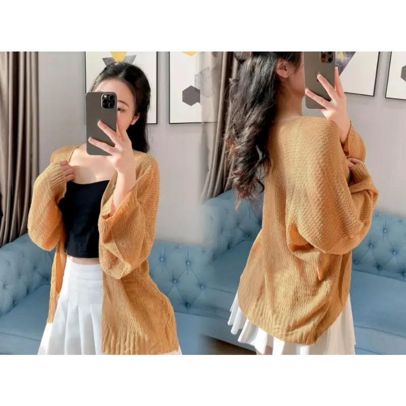 Áo khoác cardigan len mỏng phong cách hàn quốc Nữ Women Nhung Kem 0