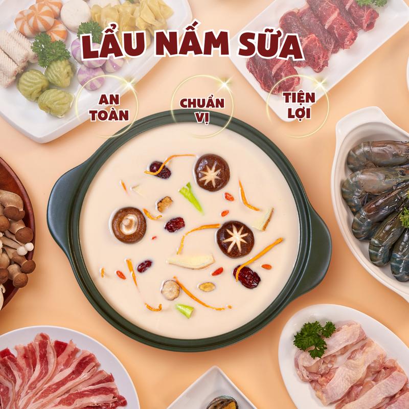 [Tặng 2 loại nước chấm] Combo Lẩu Uyên Ương Thích Cay - Nước Cốt Lẩu Tứ Xuyên & Lẩu Nấm Sữa 100g tiện lợi, không chất bảo quản