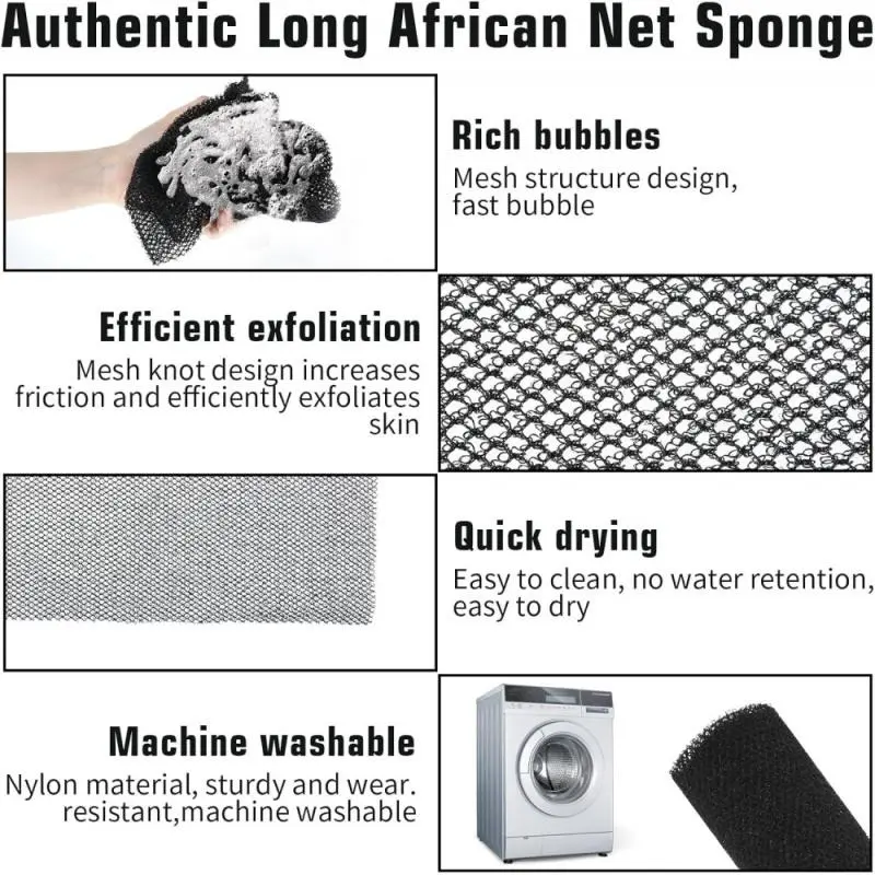 African Bath Sponge, 2 Counts Exfoliating African Body Scrubbers, Wash Net Sponges for Shower and Bath, Bathing Accessories, Personal 2