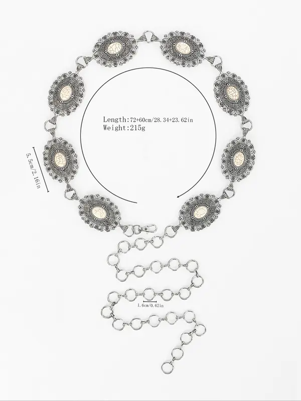Women's Baroque Style Chain Belt with Geometric Decoration, Casual Trendy Waist Belt, Fashion Accessories for Clothes Decoration for Dress 1