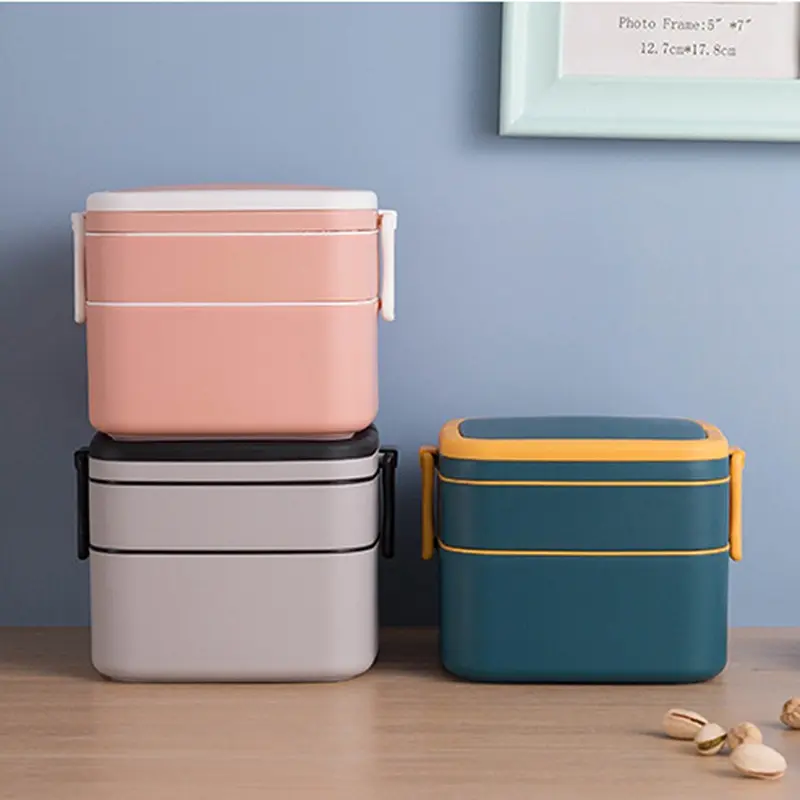 Hộp Cơm Di Động 2 Lớp, Hộp Đựng Thức Ăn Trưa Tốt Cho Sức Khỏe, Hộp Cơm Bento Lò Vi Sóng Kèm Dao Kéo